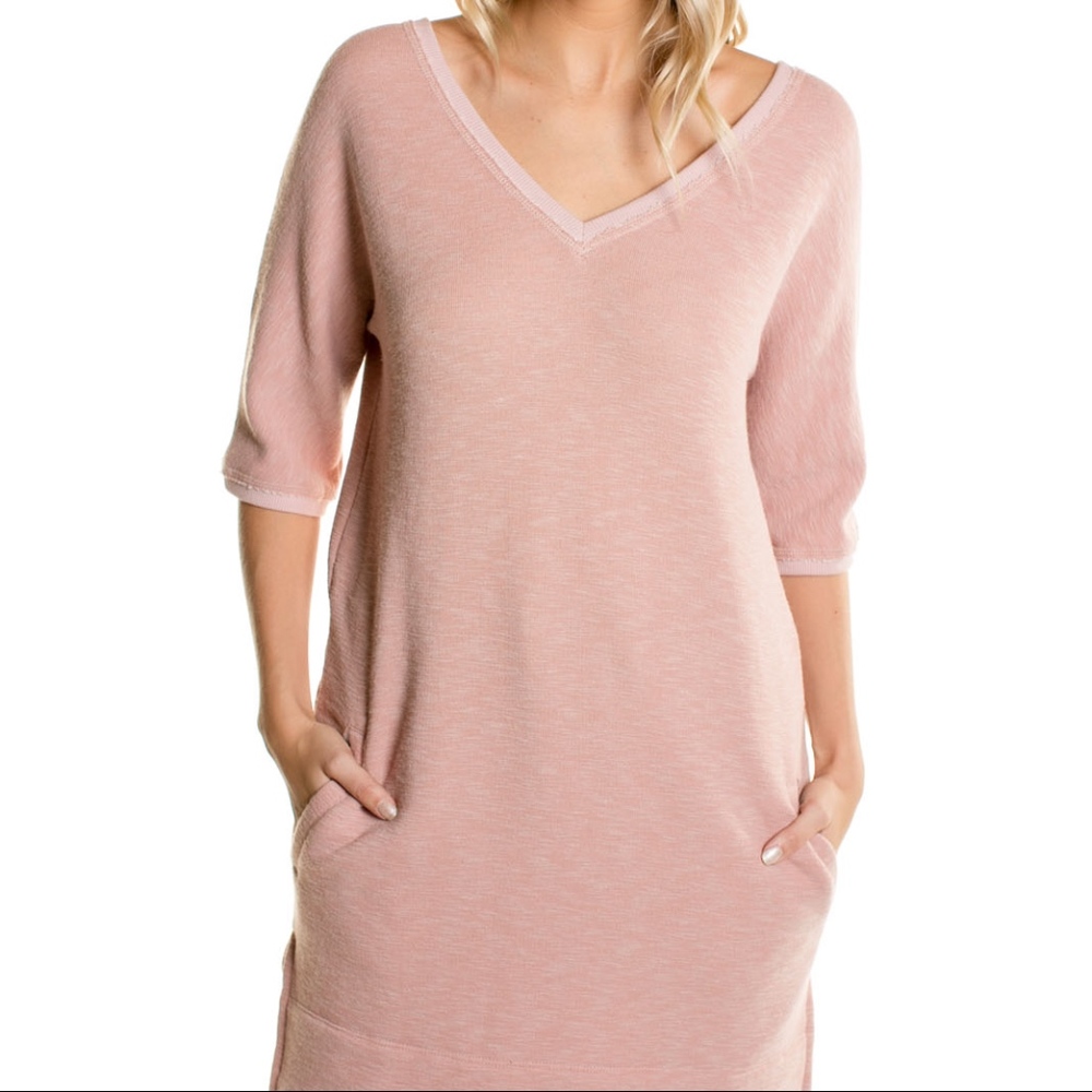 Light Pink V Neck Slouchy Tunic Sweatshirt